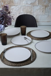 Hermia Juego de 6 Platos de Servicio de Gres Blanco Mate de 28 cm